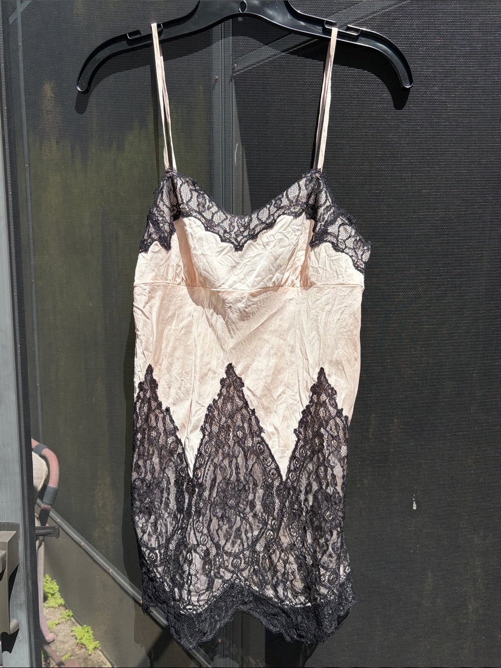 Victoria's Secret Blush and Black Lace Satin Slip, Size Medium